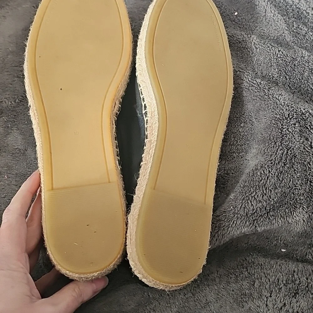 Tory Burch Black Leather Espadrille Slip-Ons - Picture 7 of 9